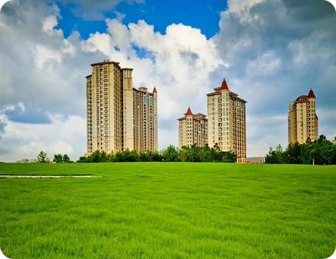 Modern residential buildings with green landscape